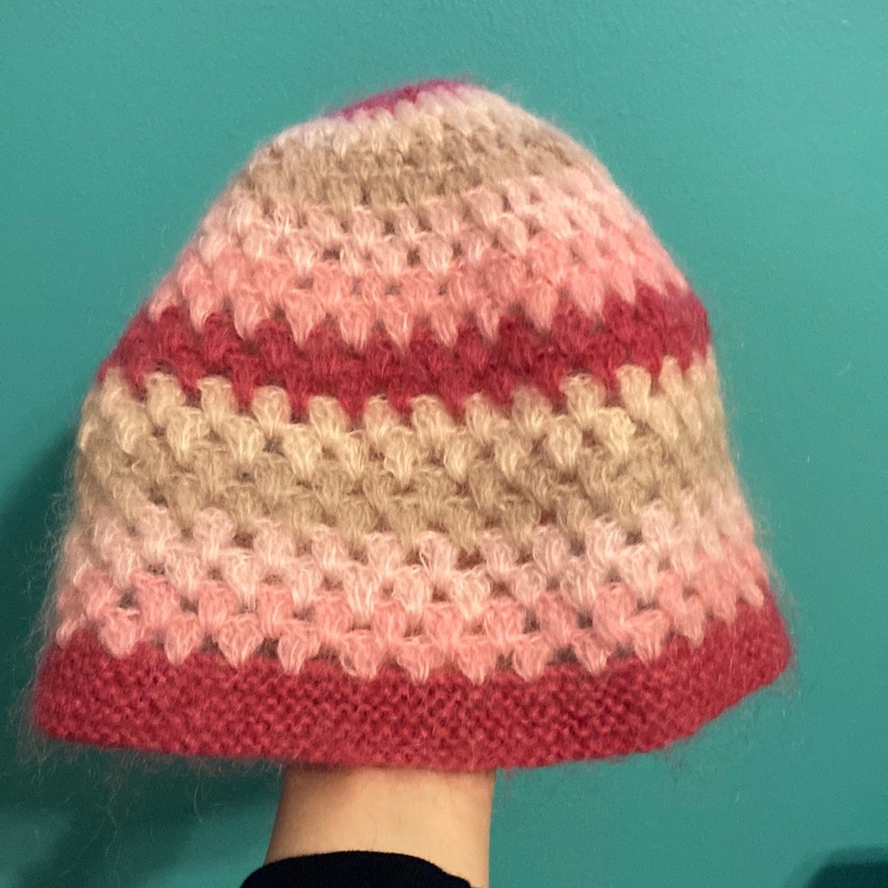 Pink stripe mohair beanie